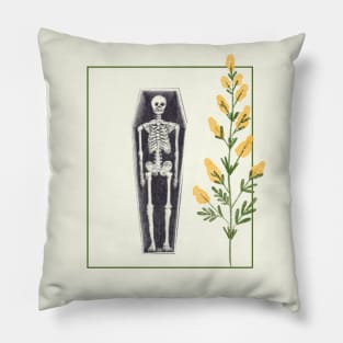 Coffin and Wildflowers - Minimalist Collage Art Pillow