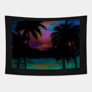 TROPICAL PALM TREE SUNSET FLAMING PARADISE PRINT Tapestry