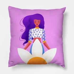 Girl with purple hair and flowers, version 1 Pillow