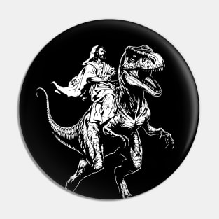 Jesus on a T Rex Dinosaur Funny Pin