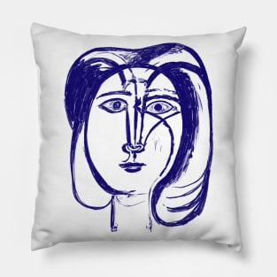 Picasso Woman's head #3 Blue Pillow