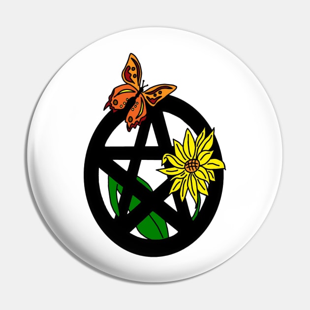 Butterfly and Sunflower Pentacle Pin by imphavok