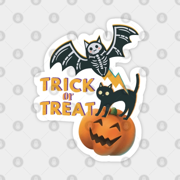 Trick Or Treat Bat And Cat Funny Magnet by Persius Vagg