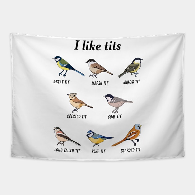 Funny Tit Bird watching Gift for Birder Tapestry by qwertydesigns