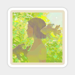 Forest Girl and Goldfish Magnet