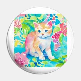 Preppy, cute ginger kitten in a garden watercolor Pin