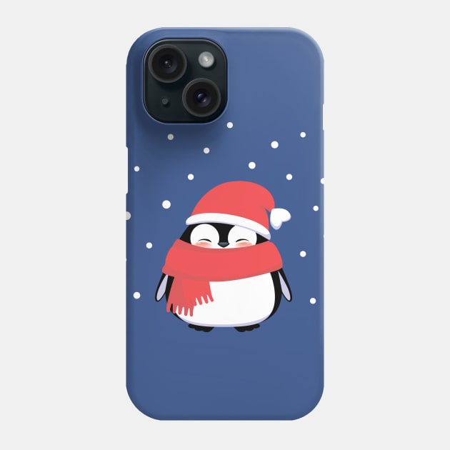 Christmas Penguin in red Santa hat and scarf. Phone Case by CraftCloud