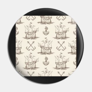 Sailship and Anchor Seamless pattern Pin