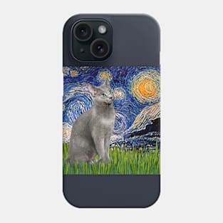 Starry Night with a Russian Blue Cat Phone Case