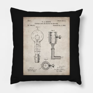 Light Bulb Patent - Edison Invention Industrial Design Art - Antique Pillow