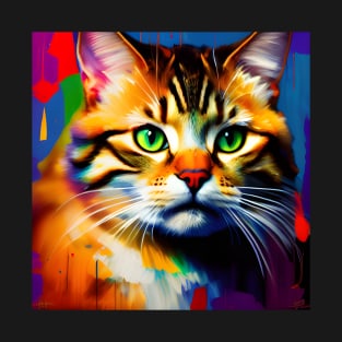 Colorful Cat Whiskers: Portrait of Feline Splendor T-Shirt