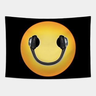 Happy Smiling Headphones Face Tapestry