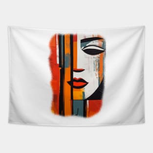 Abstract woman face, straight lines on canvas Tapestry