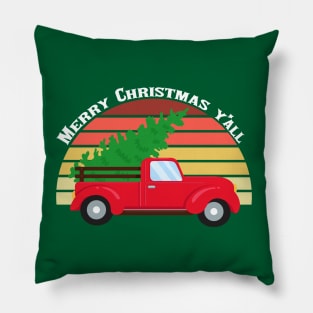 Merry Christmas Y'all Red Truck Pillow