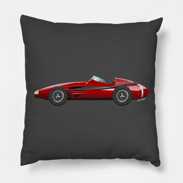 Maserati 250 F - Juan Manuel Fangio Illustration Pillow by Burro Wheel