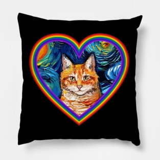 Orange Tabby Cat in a Rainbow Heart Pillow