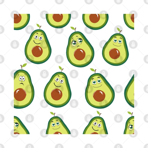 Avocados with cute expressions seamless pattern by GULSENGUNEL