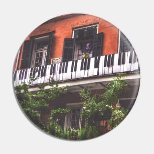 New Orleans French Quarter Black and White Piano Nola Music Home with Green Botanical Garden and Red Iconic Architecture in Southern Louisiana Pin