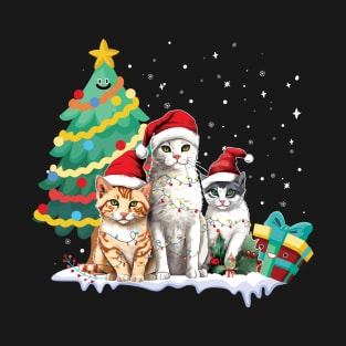 Merry Christmas Tree With Cat T-Shirt