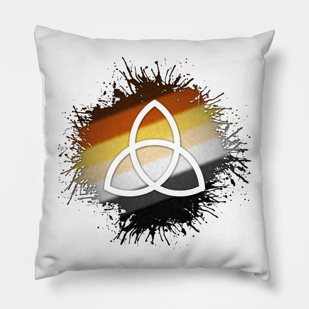 Paint Splatter Gay Bear Pride Flag Triquetra Symbol Pillow by LiveLoudGraphics