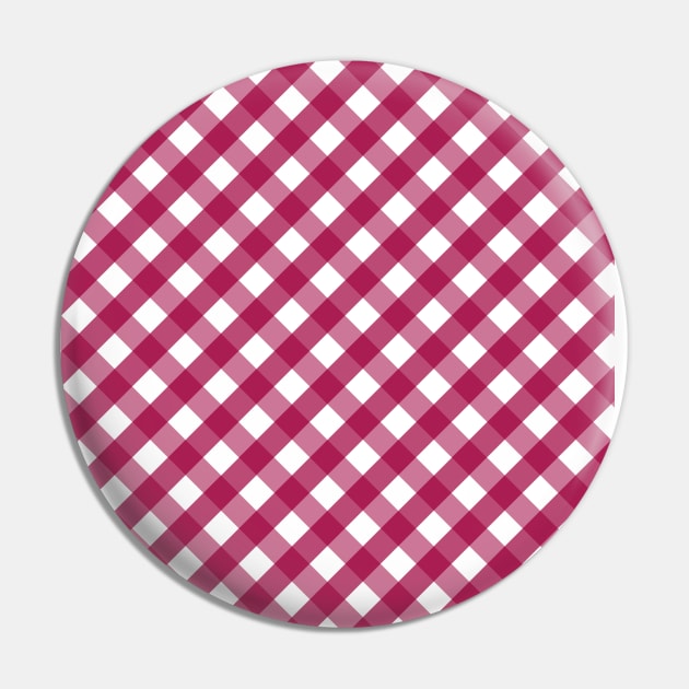 Cranberry Pink and White Check Gingham Plaid Pin by squeakyricardo