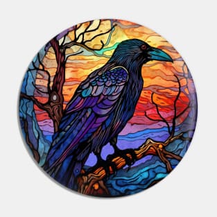 Colorful Gothic Raven in a tree Pin