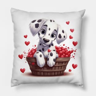 Cartoon Dalmatian Dog in Hearts Basket Pillow