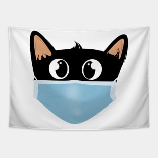 Black cat face wear face mask Tapestry