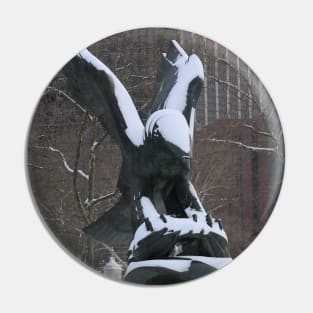 Snowy Winter Eagle Statue in NYC Pin