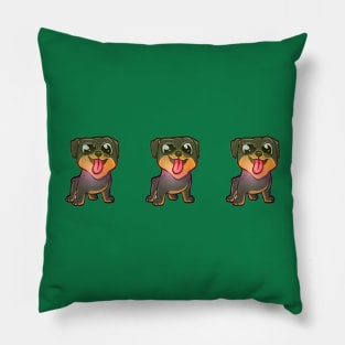 Three dogs in a row in bold, bright colors with their tongues sticking out. Pillow