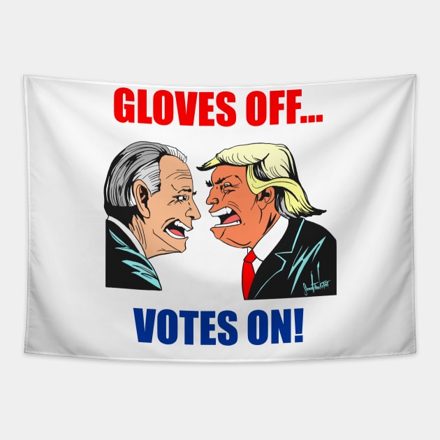 trump biden gloves off votes on comic red blue version Tshirt and Novelty gift Tapestry by SidneyTees