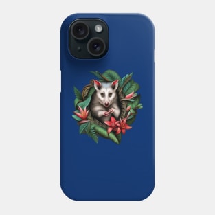 North American Opossum Surrounded By Carolina Lily Tattoo Art Phone Case