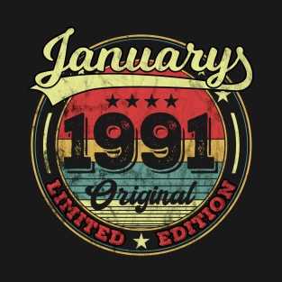 30th Birthday Vintage January 1991 30 Years Gift T-Shirt