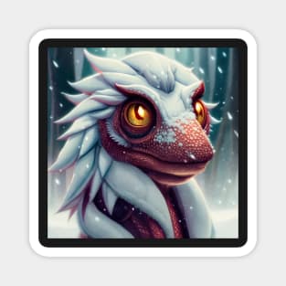 Baby Red Dragon in the Snowy Forest Magnet