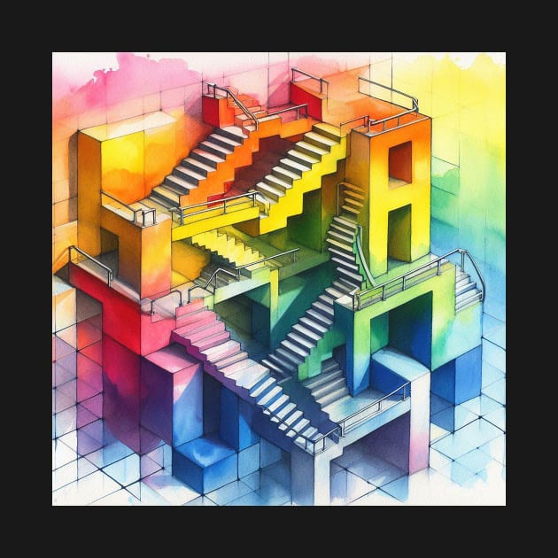 Psychedelic looking abstract illustration of Escher stairs by WelshDesigns