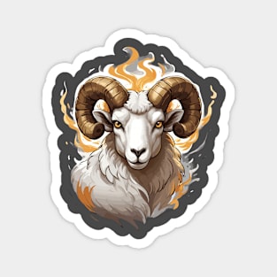 Farm Ram Sheep with Large Horns and Fire Magnet