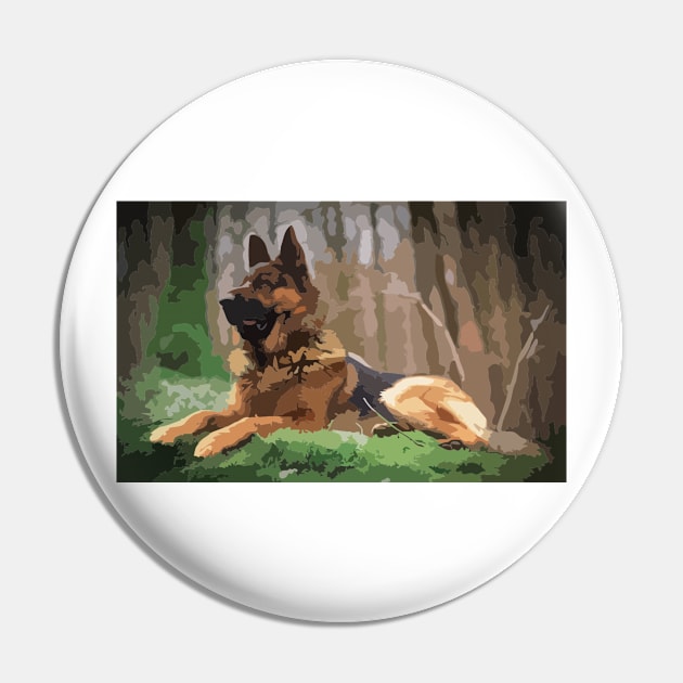 German Shepherd Digital Painting Pin by gktb