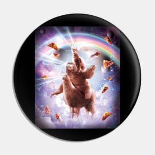 Laser Eyes Space Cat Riding Sloth, Llama - Rainbow Pin