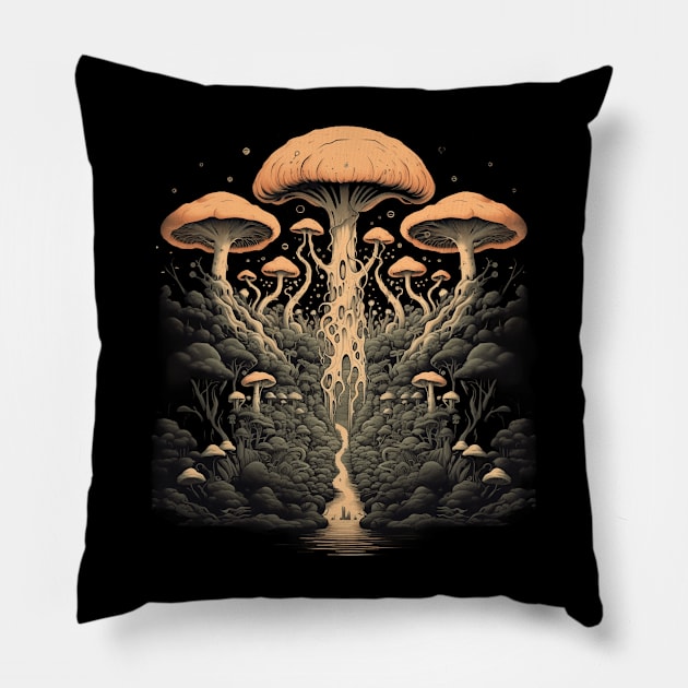 Surreal Fantasy World Psychedelic Mushroom Forest Pillow by MetaBrush