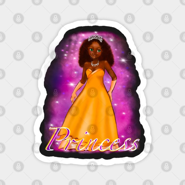 Black anime princess  ! black girl with Afro hair, green eyes, dark brown skin, pink background, Princess, Hair love ! Magnet by Artonmytee