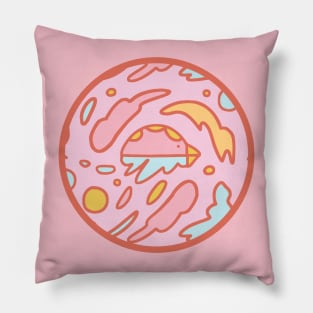 Pink Flying Ladybug Bird in Pink Ocean Waves Pattern Pillow