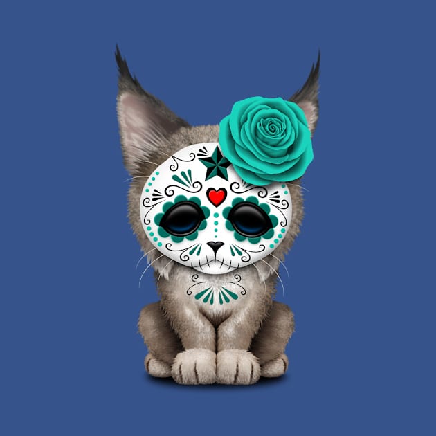 Blue Day of the Dead Sugar Skull Lynx Cub by jeffbartels