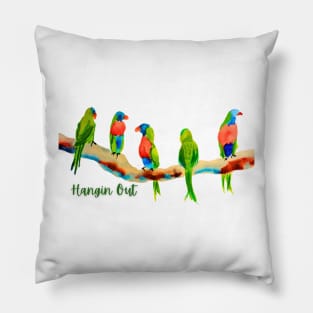 Rainbow Parakeets Hanging Out Pillow