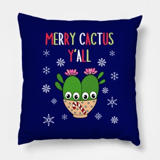 Merry Cactus Y'all - Cacti Couple In Christmas Candy Cane Bowl Pillow