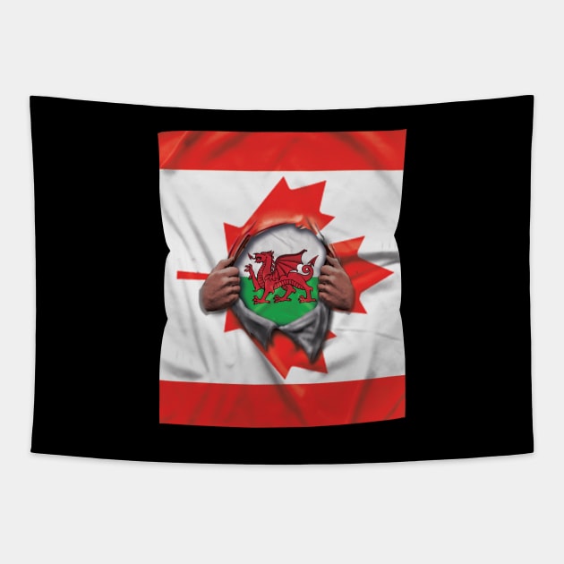 Wales Flag Canadian Flag Ripped - Gift for Welsh From Wales Tapestry by Country Flags