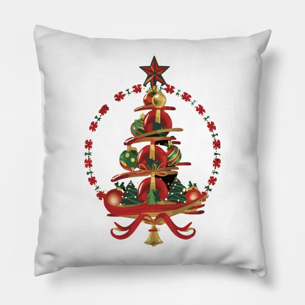 christmas tree holly and berries Pillow by Shop-now-4-U 