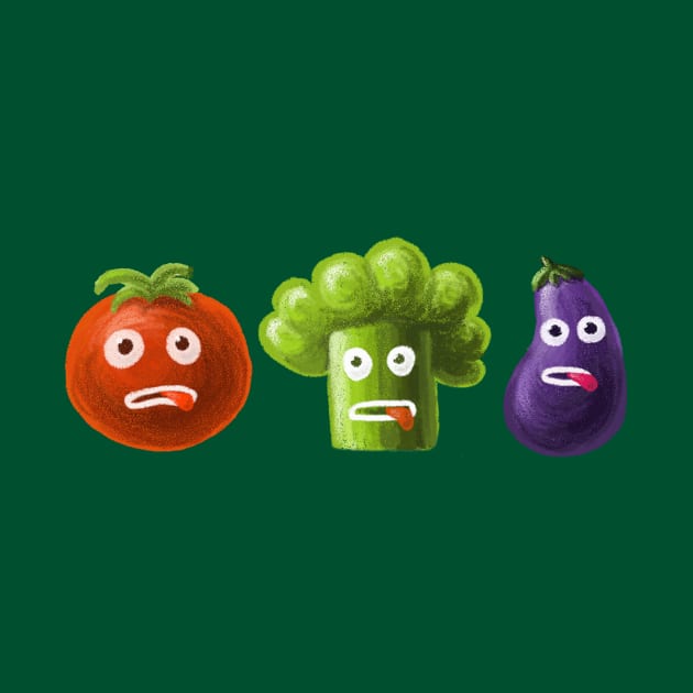 Tomato Broccoli Eggplant Funny Vegetables by Boriana Giormova