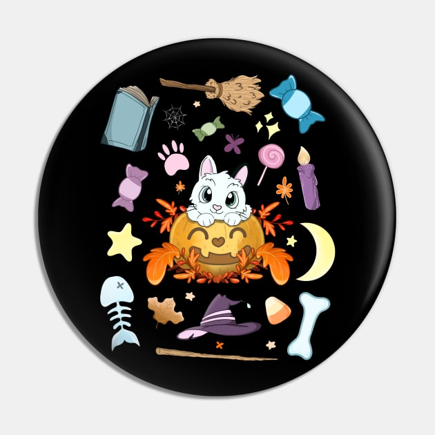 Halloween Cat in A Pumkin Pin by Ember Moon Forest Friends