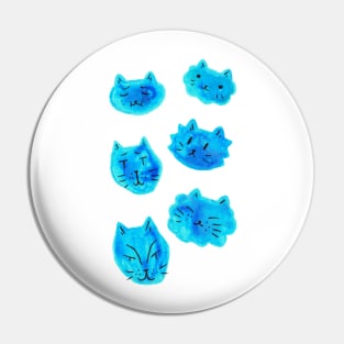 Blue Watercolor Cat Faces Pin