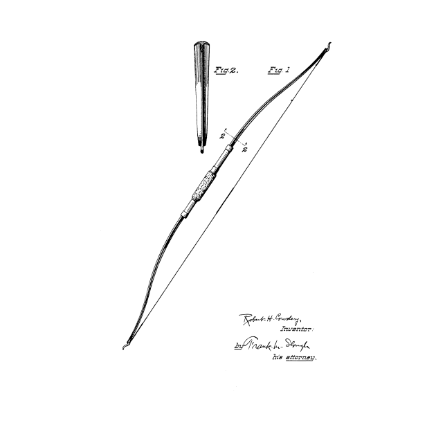 Archery Bow Vintage Patent Hand Drawing by TheYoungDesigns